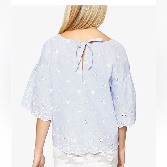 Sanctuary Viola Cotton Embroidered Eyelet Top Medium Blue and White - Picture 1 of 7
